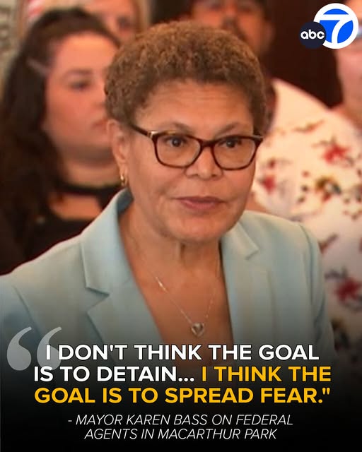 “I doubt the true aim is to make arrests. It seems more like an attempt to intimidate.”L.A. Mayor Karen Bass spoke at a press briefing about the arrival of federal agents and National Guard units at MacArthur Park — where children were attending summer camp on Monday.