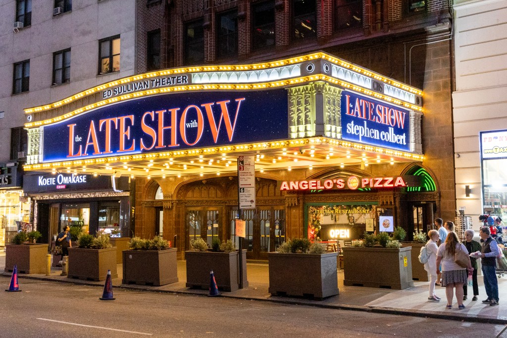 The Ed Sullivan Theater marquee for "The Late Show with Stephen Colbert".