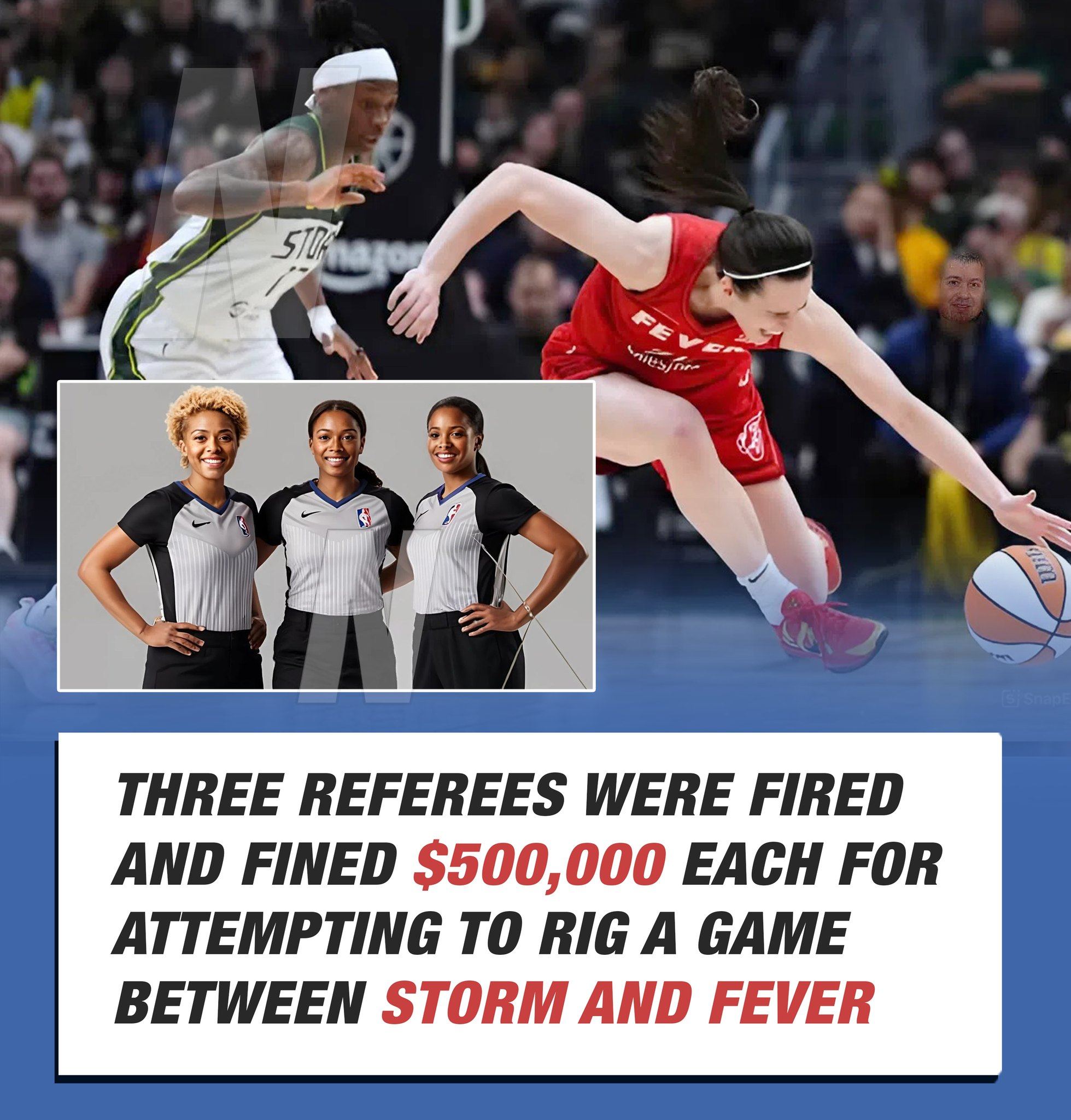 Three WNBA referees have been dismissed from their positions and each penalized $500,000 after being convicted of manipulating the outcome of a match between the Seattle Storm and Indiana Fever. Shocking new video also shows that officials stood by as Caitlin Clark sustained an injury on the court!