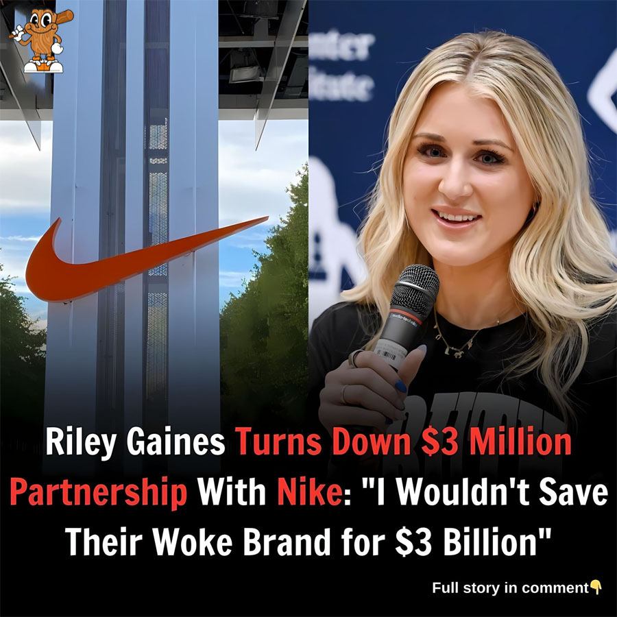 SHOCKING REJECTION: Riley Gaines Turns Down $3 Million Nike Deal—“I’d Rather Lose Money Than Save a Woke Brand” Why would an athlete give up millions of dollars? Riley Gaines just stunned the sports world by turning down a $3 million sponsorship offer from Nike—and she’s not backing down. Her powerful words, “I’d rather lose money than save a woke brand,” are stirring up debate. What message is she really sending, and how is Nike responding behind the scenes? The ripple effects may just be beginning.SH