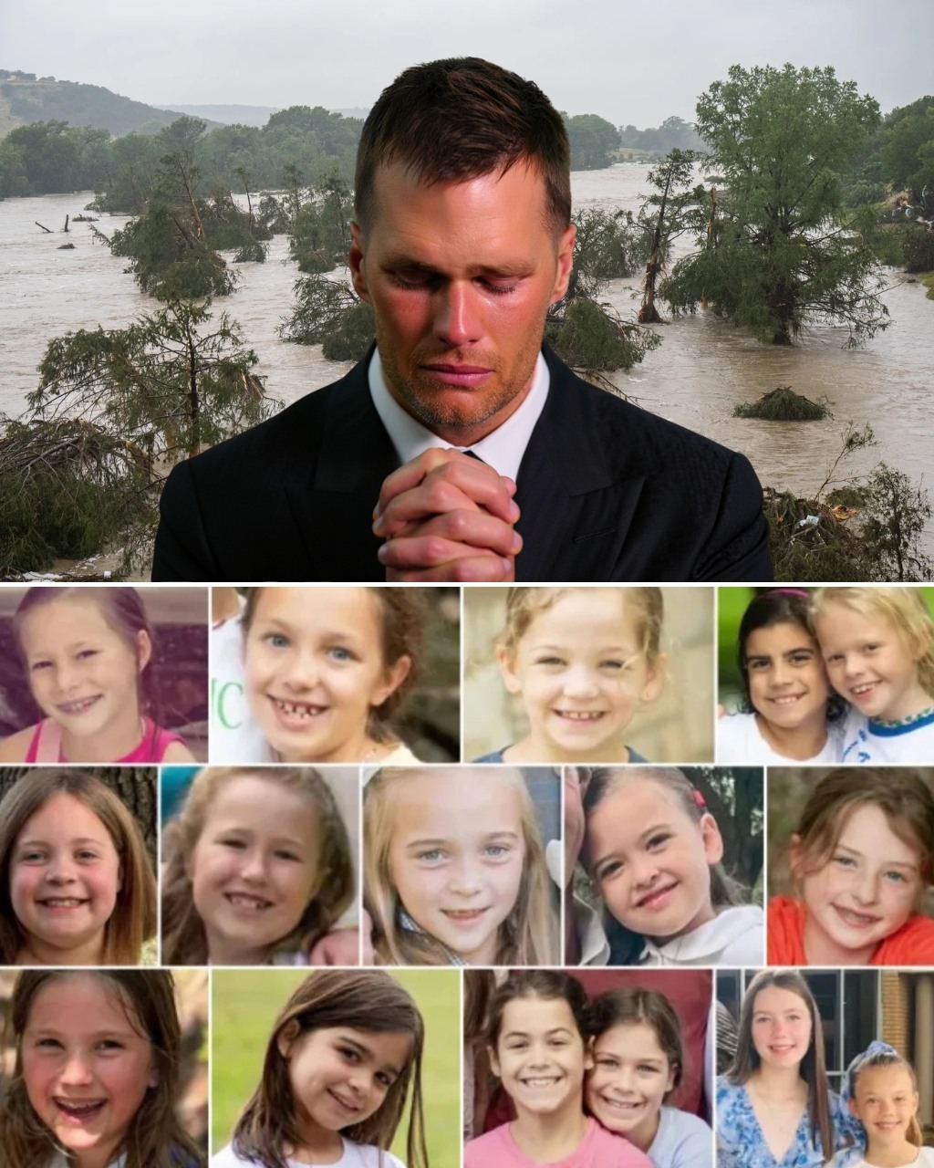 The July 4th floods in Kerr County, Texas, took the lives of 27 girls from Camp Mystic and over 134 others. Rescue teams recovered the last bodies from the Guadalupe River this morning, crushing all hope. Texas is heartbroken, grief hanging heavy. Amid the pain, Tom Brady, the NFL legend, came quietly—no cameras, no fanfare. He sat with grieving families, sharing their sorrow as a father, not a star. Without a word, he donated $1.7 million for funerals, counseling, and to support weary first responders. Those who saw his quiet strength say it shone brighter than any speech, a steady light in Texas’s darkest hour.SH