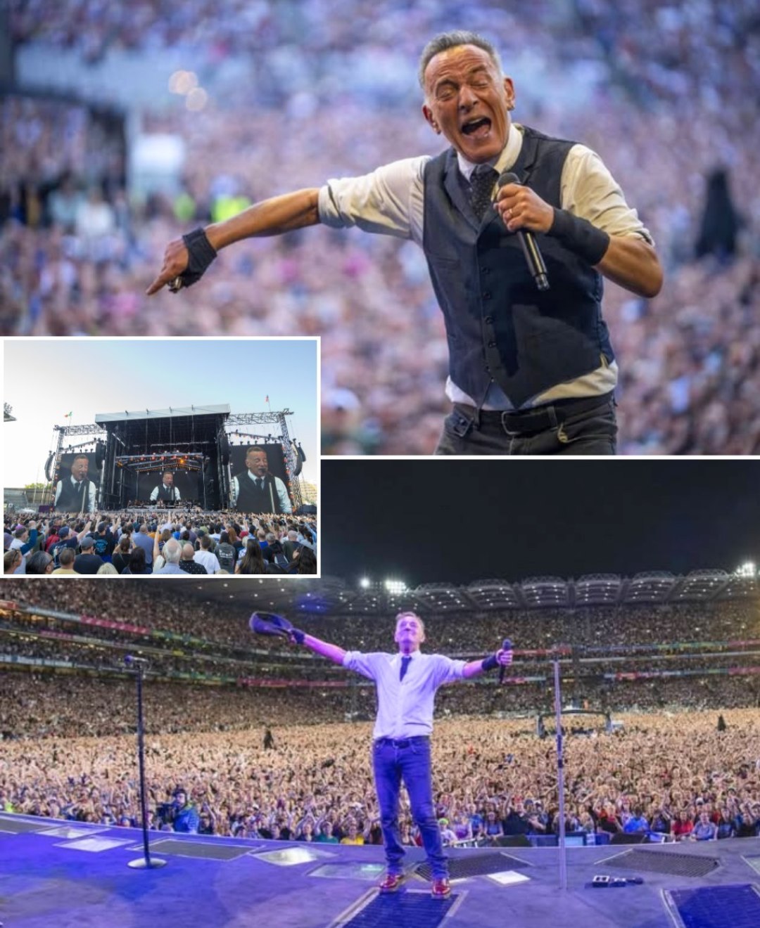 He’s 74, Drenched in Sweat, and Refusing to Slow Down— Bruce Springsteen Didn’t Just Play Croke Park, He Set It on Fire. For three unstoppable hours, The Boss unleashed a musical storm—“The River,” “Born to Run,” *“Rainy Night in Soho”—*each song delivered not as a memory, but as a rebirth. His voice roared like thunder, his boots pounded like war drums, and 80,000 fans clutched their hearts, realizing they weren’t just at a concert… They were inside history. Tears fell. Voices cracked. And when Bruce refused to say goodbye, one thing became clear: Legends don’t retire—they ignite .SH