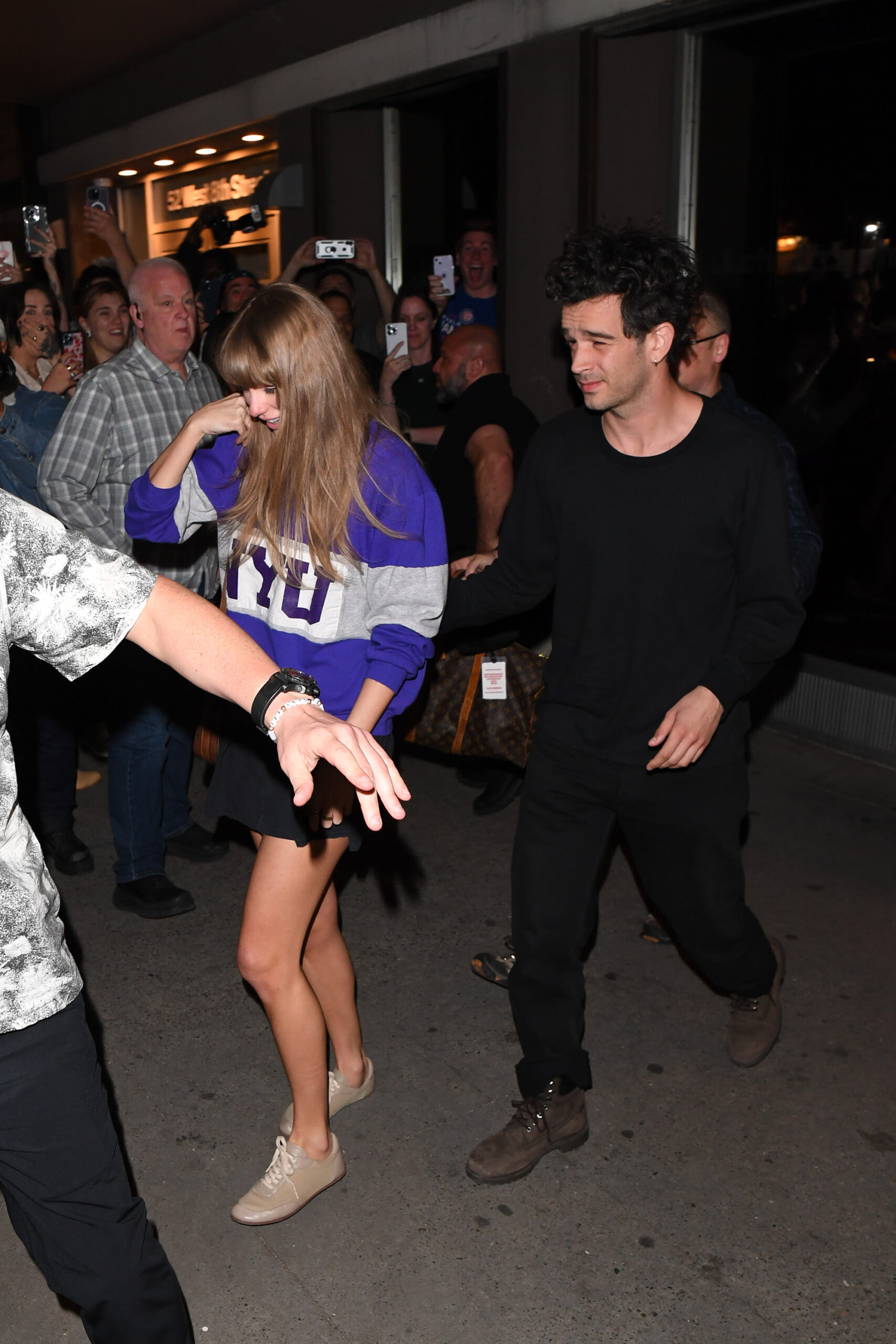 Taylor Swift and Matty Healy seen leaving 'The Electric Lady' studio in Manhattan on May 16, 2023 in New York City.